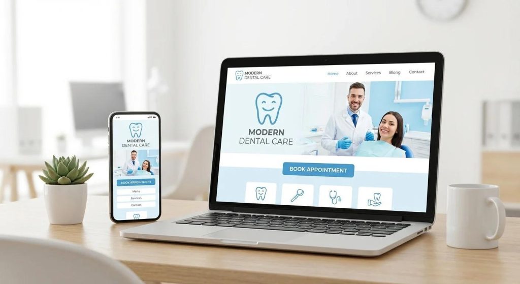 Professional dental website with service pages, Google Business Profile, and trust signals