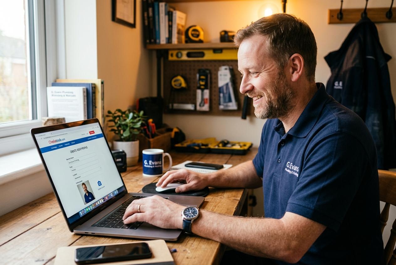 Plumber adding job photos to Google Business Profile for local lead generation